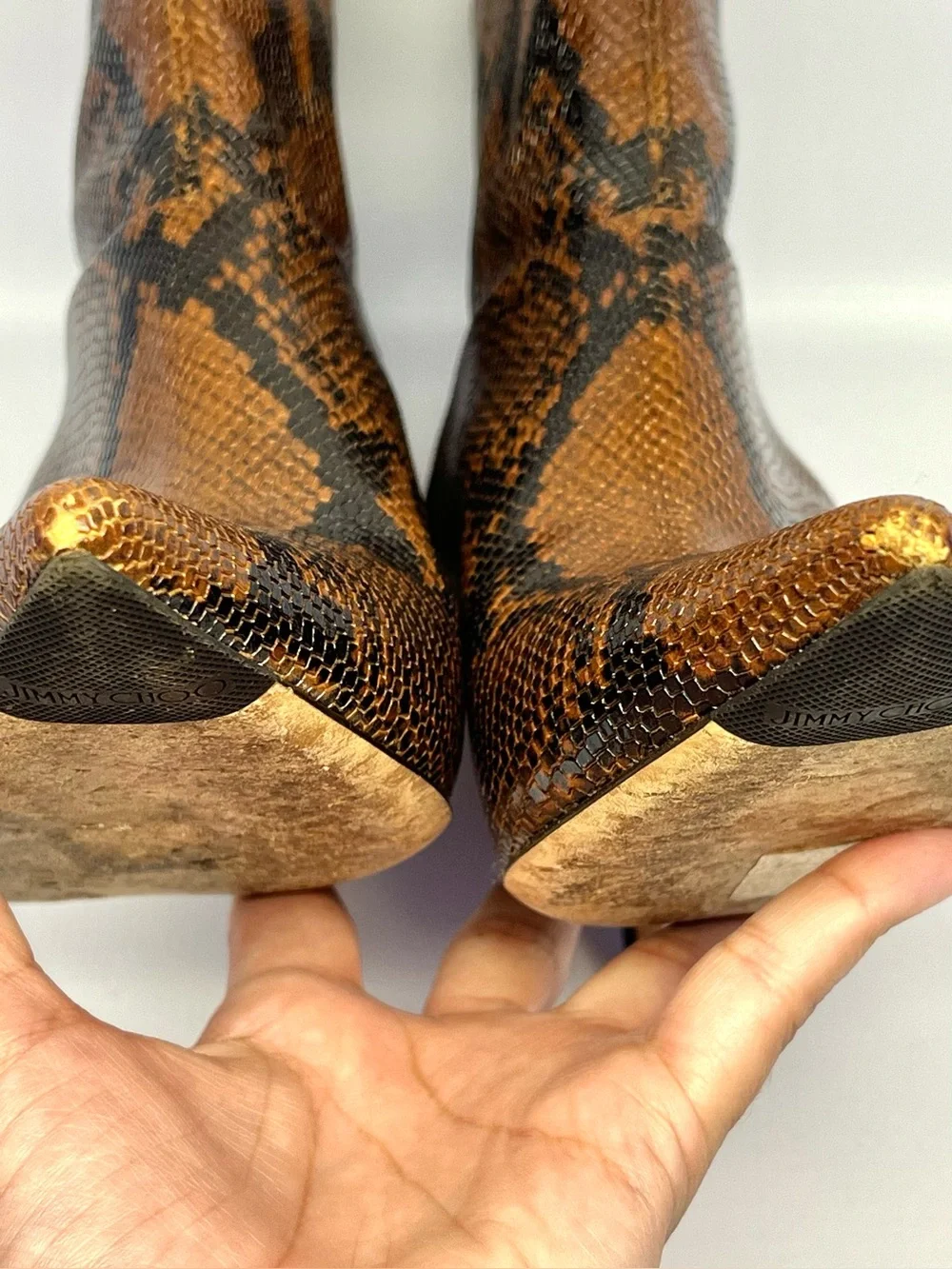 Jimmy Choo Beyla Brown Snake-Print Python Leather Ankle Booties 38 EU/ 7.5 US